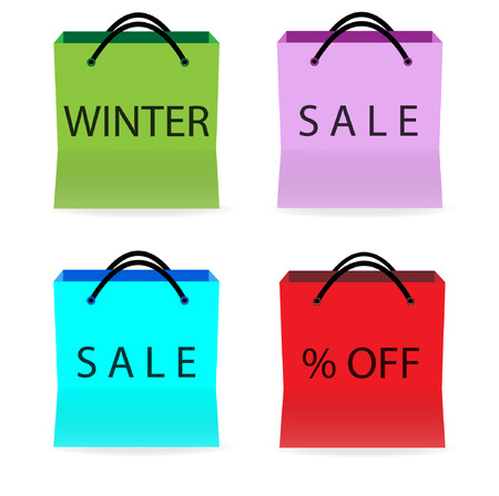 multicolored shopping bags with sale signs on white backgroundのイラスト素材