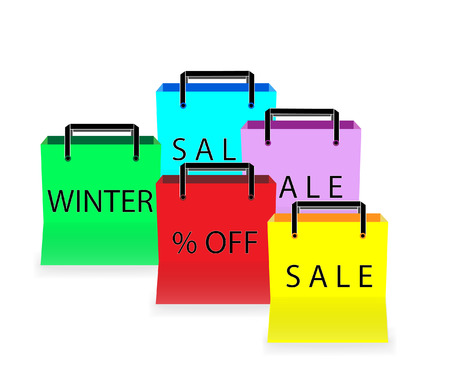 five multicolored bags with sale signsのイラスト素材