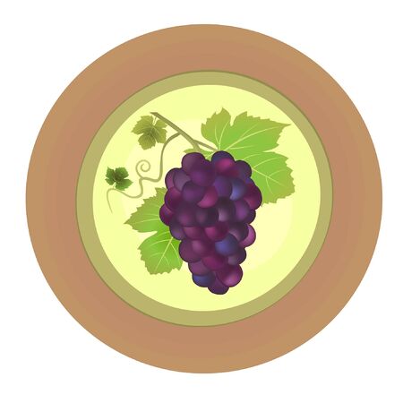 Image of decorative ceramic plate with red grapes  vectorのイラスト素材