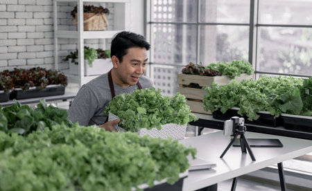 Vendor sell veggies online via live streaming by giving client information and answering questions...