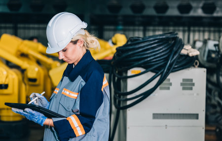 Robotic engineer conduct regular maintenance by inspecting, testing, and running software test to ensure robot stay in standard condition.Recording, reporting damaged, uncompleted items to supervisorの写真素材