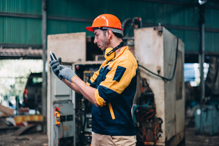 Software engineer conducts software testing to detect, troubleshoot, and upgrade factory machinery. Monitoring system performance and evaluating new technologies in advance of their implementationの写真素材