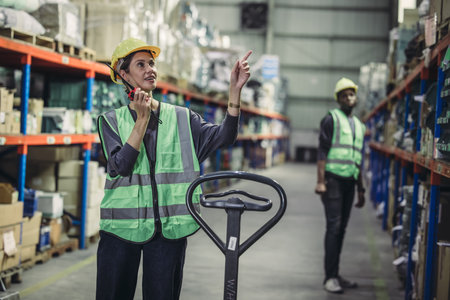 Warehouse supervisor uses two way radio for seamless communication and connectivity with staff...