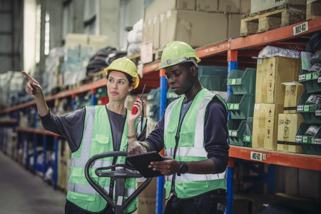 Warehouse supervisor uses two way radio for seamless communication and connectivity with staff...