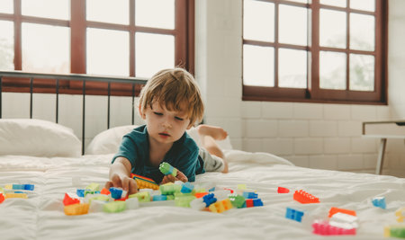 Apart from being fun educational toys and building blocks help kid develop brain, improve hand eye coordination, enhance fine motor skills, boost concentration, creativity and problem solving skillsの写真素材