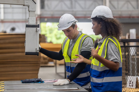 Cardboard production technician ensure efficient setup of the automated stitching machine, focusing...
