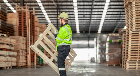Shot of determined wood turner selecting and carrying workpieces to measure, calculate right size. using hand and power tools to cut, shape, rotate, smooth, balance wood fixtures based on requirementsの写真素材