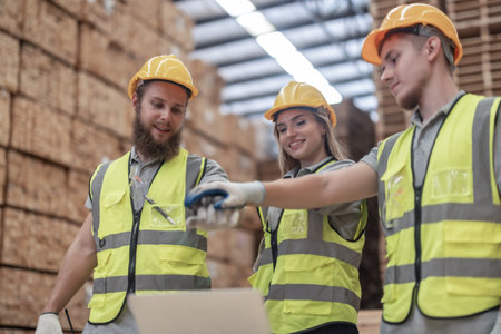 Shot of Wood Turners team building to measure, calculate right size of workpiece using hand and...