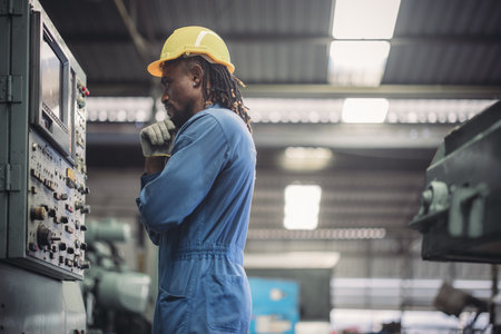 Technician conduct troubleshooting, modify settings, activate processes, and operate machines in a factory facility. Maintenance and regulates the performance of the machine using real-time data.の写真素材