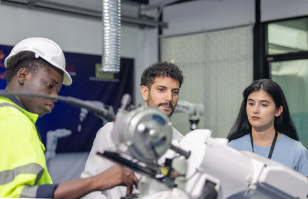 Robotic engineer and functional teams work together to monitor performance of software and...