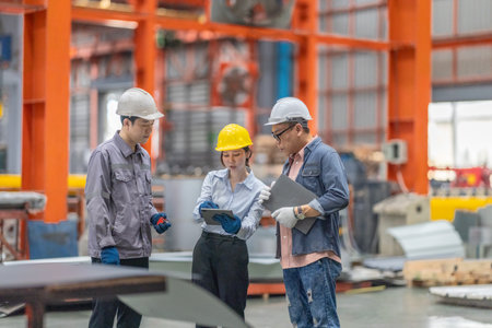 A team of engineers professionals, engages with a client during a consultation session at a bustling...