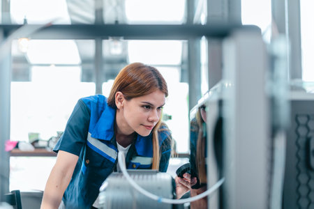 Engineer examines freshly printed 3D component in a workshop , showcasing advanced manufacturing and...