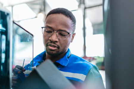 Engineer examines freshly printed 3D component in a workshop , showcasing advanced manufacturing and...