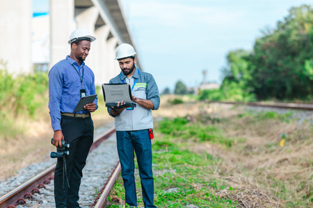 Engineer presents railway development proposal to investor during site visit, discussing green...