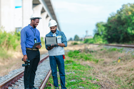 Engineer presents railway development proposal to investor during site visit, discussing green...
