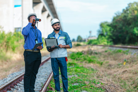 Engineer presents railway development proposal to investor during site visit, discussing green...
