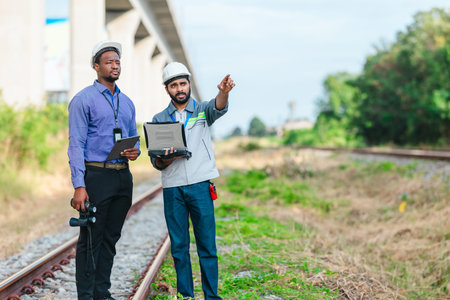 Engineer presents railway development proposal to investor during site visit, discussing green...