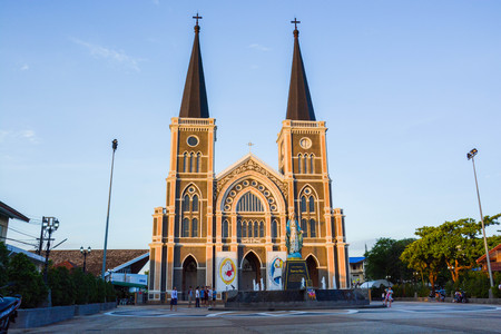 The most beautiful church in Thailand in the evening.の写真素材