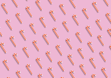 Christmas Candy Canes pattern on pastel pink background (Vector illustration)のイラスト素材