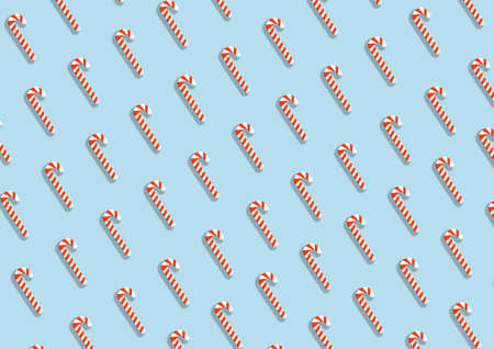 Christmas Candy Canes pattern on pastel blue background (Vector illustration)のイラスト素材