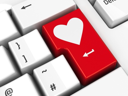 Computer keyboard with love key, three-dimensional renderingの写真素材
