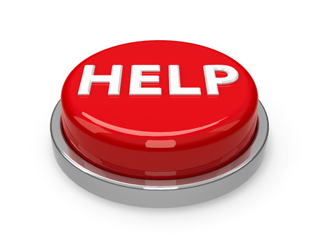 Red help button isolated on white background, three-dimensional renderingの写真素材