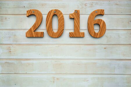 Three-dimensional rendering of wooden 2016 on the wooden background, represents the new year 2016