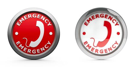 Web buttons emergency isolated on white background, three-dimensional rendering