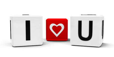 White and red cubes - I love You - isolated on white - represents symbol of love (Valentine's Day), three-dimensional renderingの写真素材