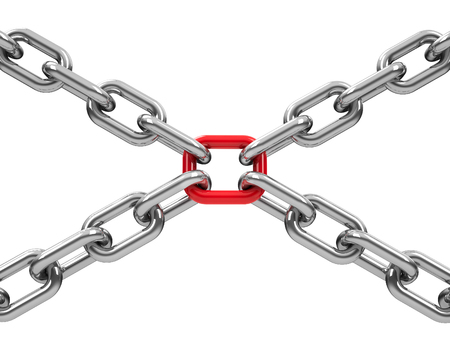Chains with red link, three-dimensional rendering