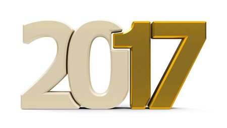 Gold 2017 symbol, icons or button isolated on white background, represents the new year 2017, three-dimensional rendering, 3D illustrationの写真素材