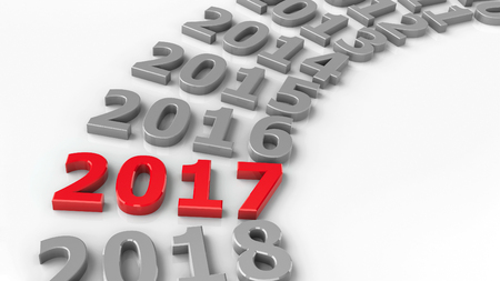 2017 past in the circle represents the new year 2017, three-dimensional rendering, 3D illustration