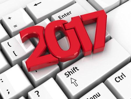 2017 icon on the computer keyboard background, three-dimensional rendering, 3D illustration