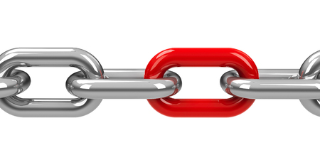Chain with red link - concept particular person, three-dimensional rendering, 3D illustrationの写真素材