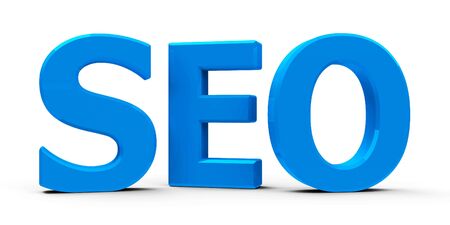 Blue SEO Search Engine Optimization symbol or icon isolated on white background, three-dimensional rendering, 3D illustrationの写真素材