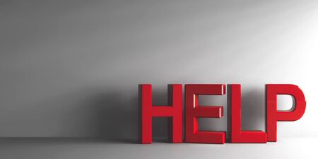 Red Help on grey background, three-dimensional rendering, 3D illustrationの写真素材