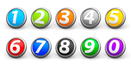 Color icons numbers set isolated on white background, three-dimensional rendering, 3D illustration