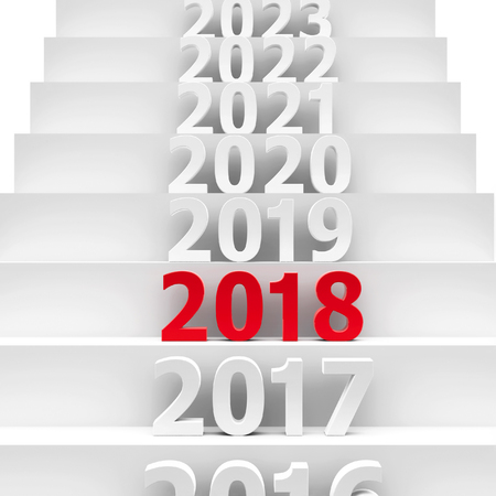 2018 future on podium represents the new year 2018, three-dimensional rendering, 3D illustration