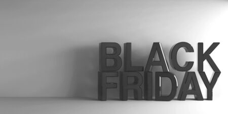 Black words Black Friday on grey background, three-dimensional rendering, 3D illustrationの写真素材