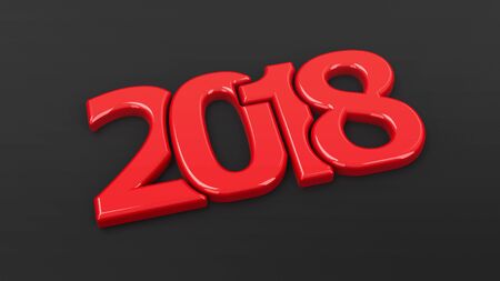 Red 2018 symbol on black background, represents the new year 2018, three-dimensional rendering, 3D illustrationの写真素材