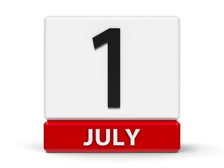 Red and white calendar icon from cubes - The First of July - on a white table - Canada Day, three-dimensional rendering, 3D illustrationの写真素材