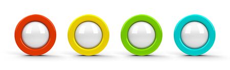 Four multicoloured map pointer icons with blank center isolated on white background, three-dimensional rendering, 3D illustrationの写真素材