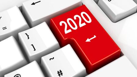 Computer keyboard with 2020 enter key, three-dimensional rendering, 3D illustrationの写真素材