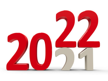 2021-2022 change represents the new year 2022, three-dimensional rendering, 3D illustrationの写真素材