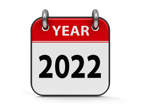 Icon calendar 2022 year isolated on white background, three-dimensional rendering, 3D illustrationの写真素材