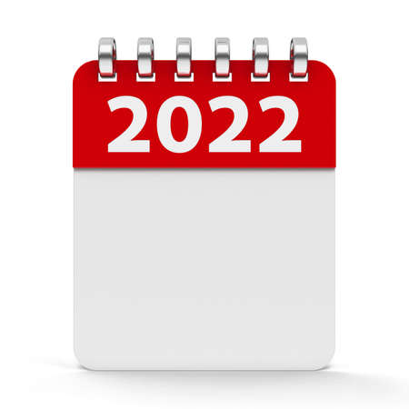 Calendar icon with spiral - 2022 year, three-dimensional rendering, 3D illustrationの写真素材