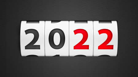 Design component of a counter dial that is showing the year 2022, three-dimensional rendering, 3D illustrationの写真素材