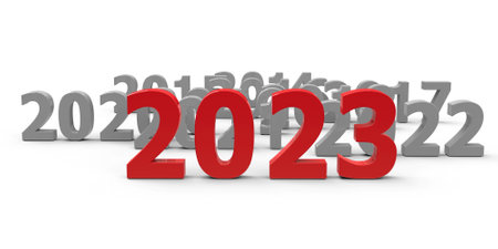 2023 come represents the new year 2023, three-dimensional rendering, 3D illustrationの写真素材