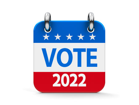 Vote election 2022 calendar icon as american flag - represents the Midterm Election Day 2022 in USA, three-dimensional renderingの写真素材