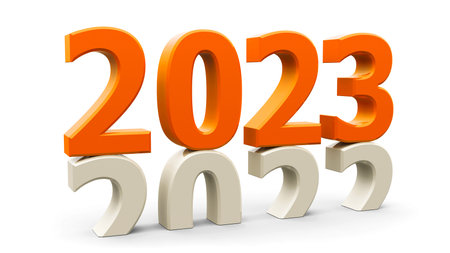 2022-2023 change represents the new year 2023, three-dimensional rendering, 3D illustrationの写真素材